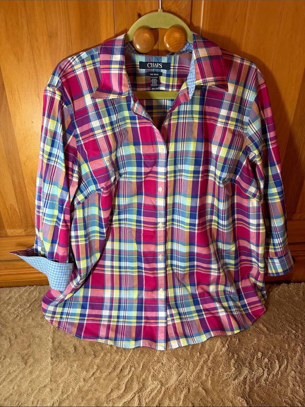Chaps woman's 2X Plus Size Plaid Button-Down Shirt- 100% algodon cotton.